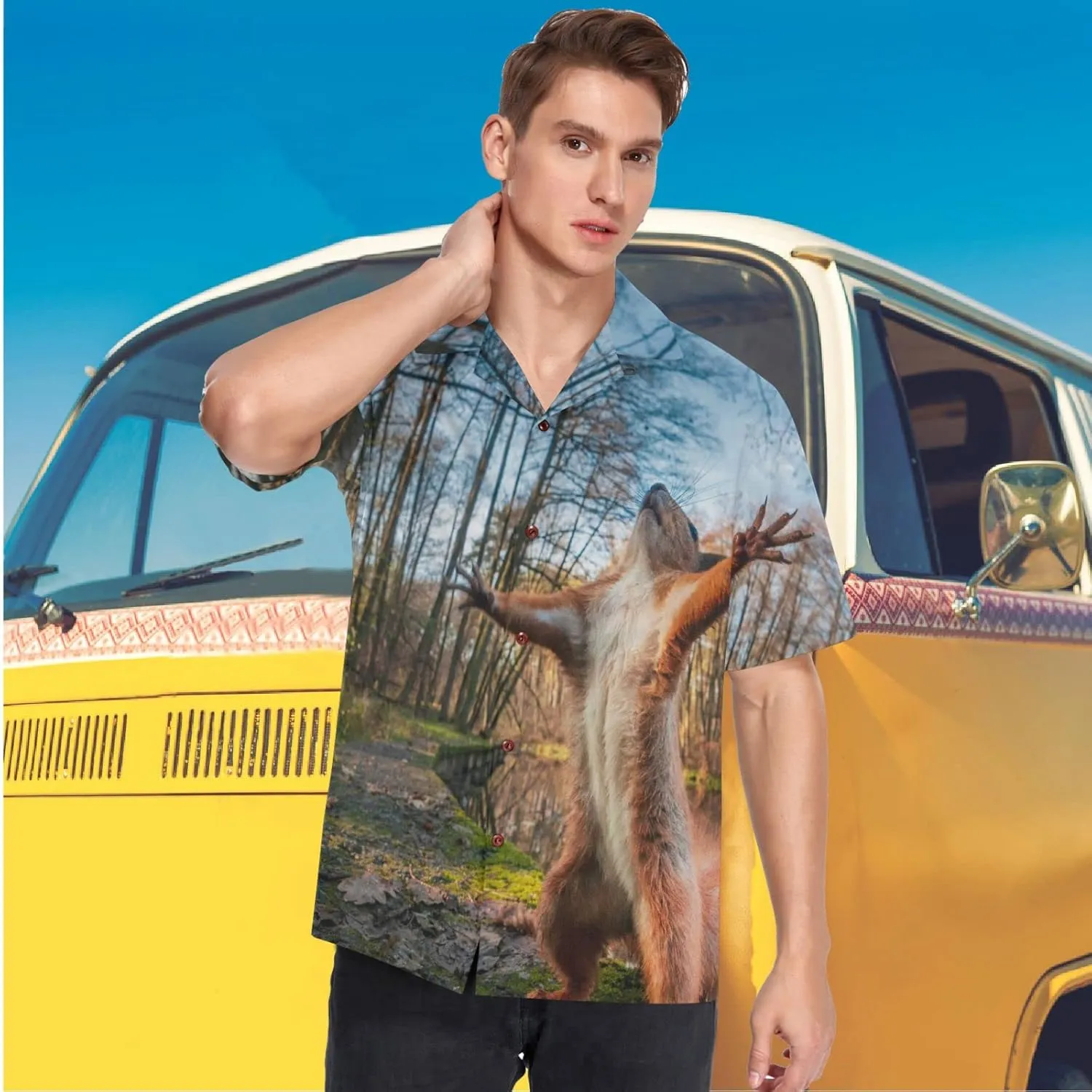 visesunny Stylish Men's Seasonal Hawaiian Print Button Down Short Sleeve Shirt Beach Clothing Unisex S-XXXL