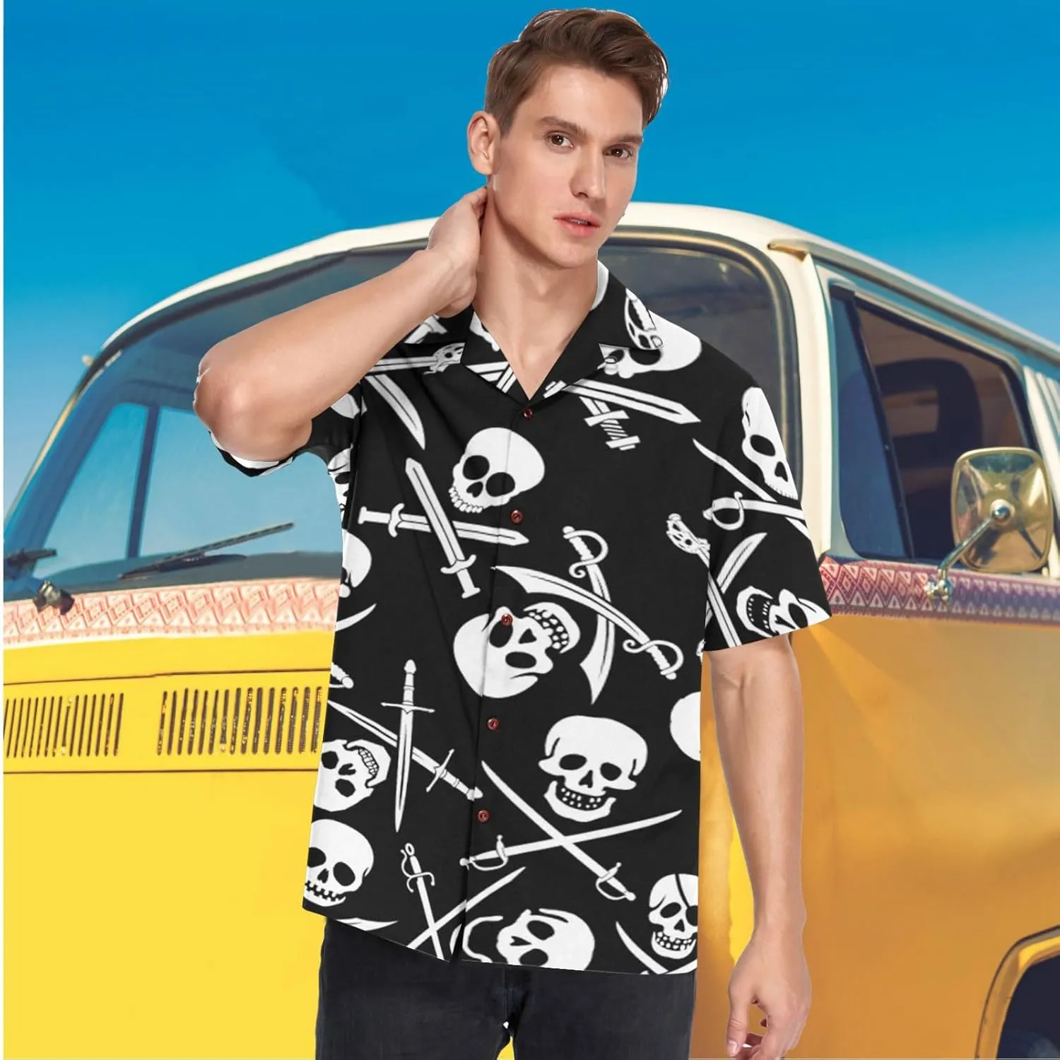 visesunny Stylish Men's Seasonal Hawaiian Print Button Down Short Sleeve Shirt Beach Clothing Unisex S-XXXL
