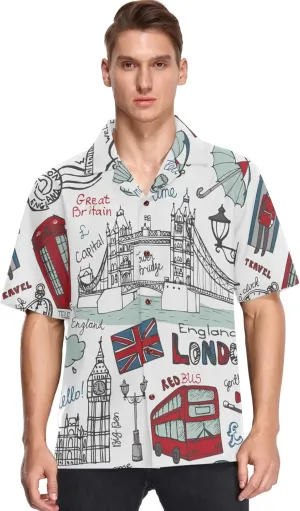 visesunny Stylish Men's Seasonal Hawaiian Print Button Down Short Sleeve Shirt Beach Clothing Unisex S-XXXL