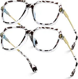 VISOONE 2 Pack Oversized Blue Light Blocking Glasses with Chic Square TR90 Frame and Metal Temple for Women Men REMY