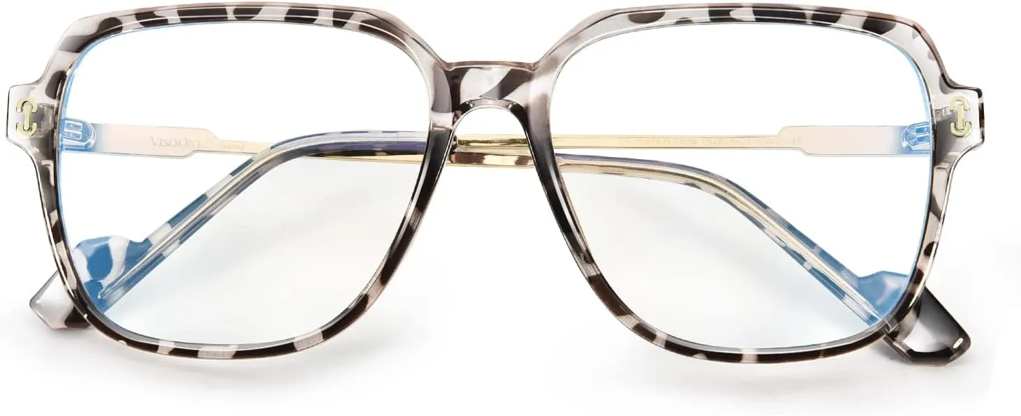 VISOONE 2 Pack Oversized Blue Light Blocking Glasses with Chic Square TR90 Frame and Metal Temple for Women Men REMY