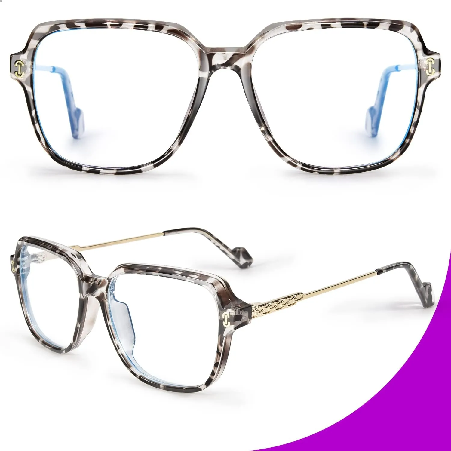 VISOONE 2 Pack Oversized Blue Light Blocking Glasses with Chic Square TR90 Frame and Metal Temple for Women Men REMY
