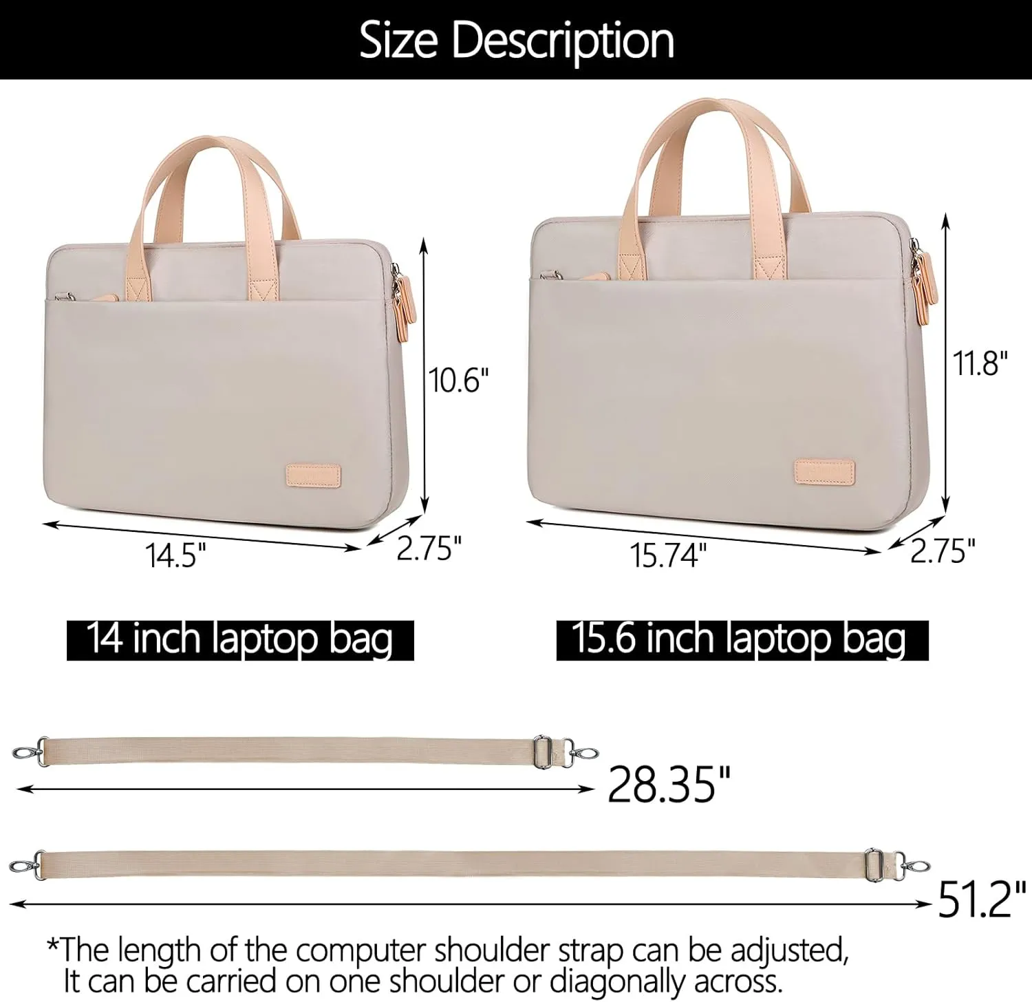 VODIU 14 15.6 16 inch Laptop Case, Basics Laptop Bag with Compartment, Carrying Briefcase Messenger Bag with Strap,Pocket