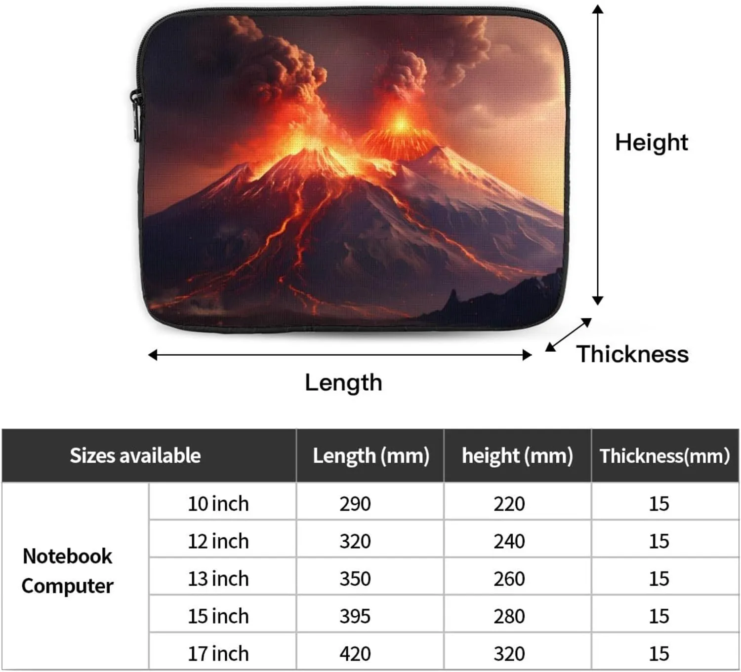 Volcanic Eruptions Pattern Shockproof Portable Laptop 13 inch Sleeve Bag for Men and Women - Ideal for Business Travel, School, and Daily Use
