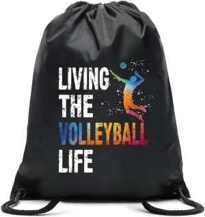 Volleyball Sports Drawstring Backpack, Waterproof, Unisex Adult, Black, 13.97" x 16.73" x 0.6"