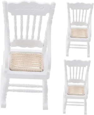 VOSAREA Charming 3pcs Miniature Rocking Chairs 1:12 Scale Wooden Dollhouse Furniture for Fairy Garden Decor