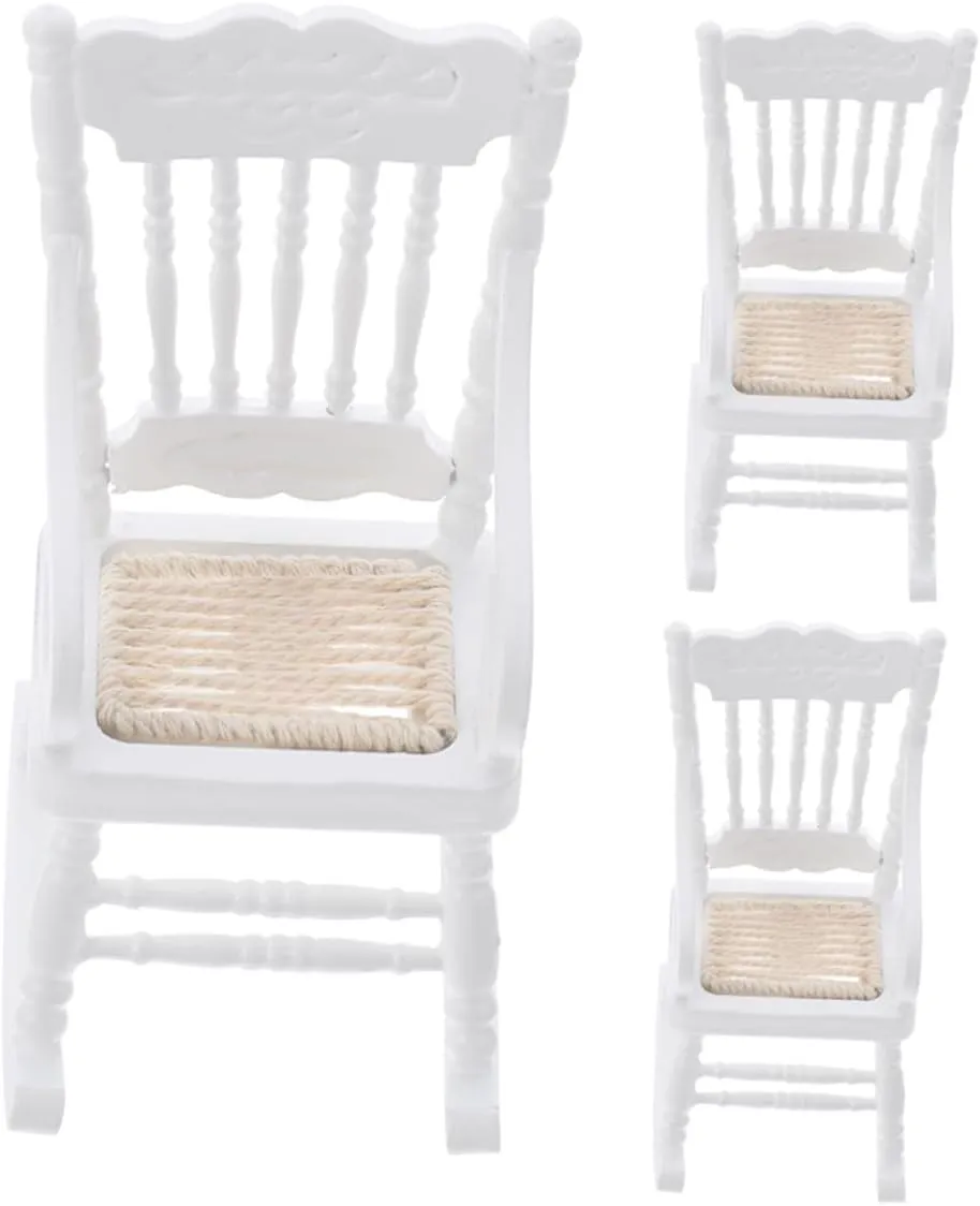 VOSAREA Charming 3pcs Miniature Rocking Chairs 1:12 Scale Wooden Dollhouse Furniture for Fairy Garden Decor