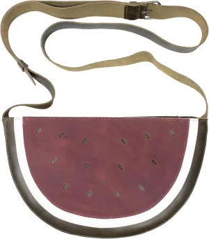 Watermelon-Shaped Shoulder Bag with Adjustable Strap, Crossbody Bag, Messenger Bag, Full Grain Leather, Handmade, Dark Jade