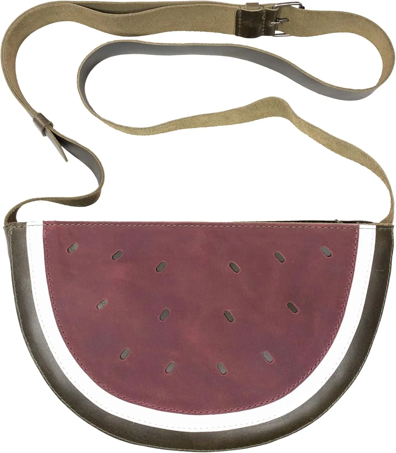 Watermelon-Shaped Shoulder Bag with Adjustable Strap, Crossbody Bag, Messenger Bag, Full Grain Leather, Handmade, Dark Jade