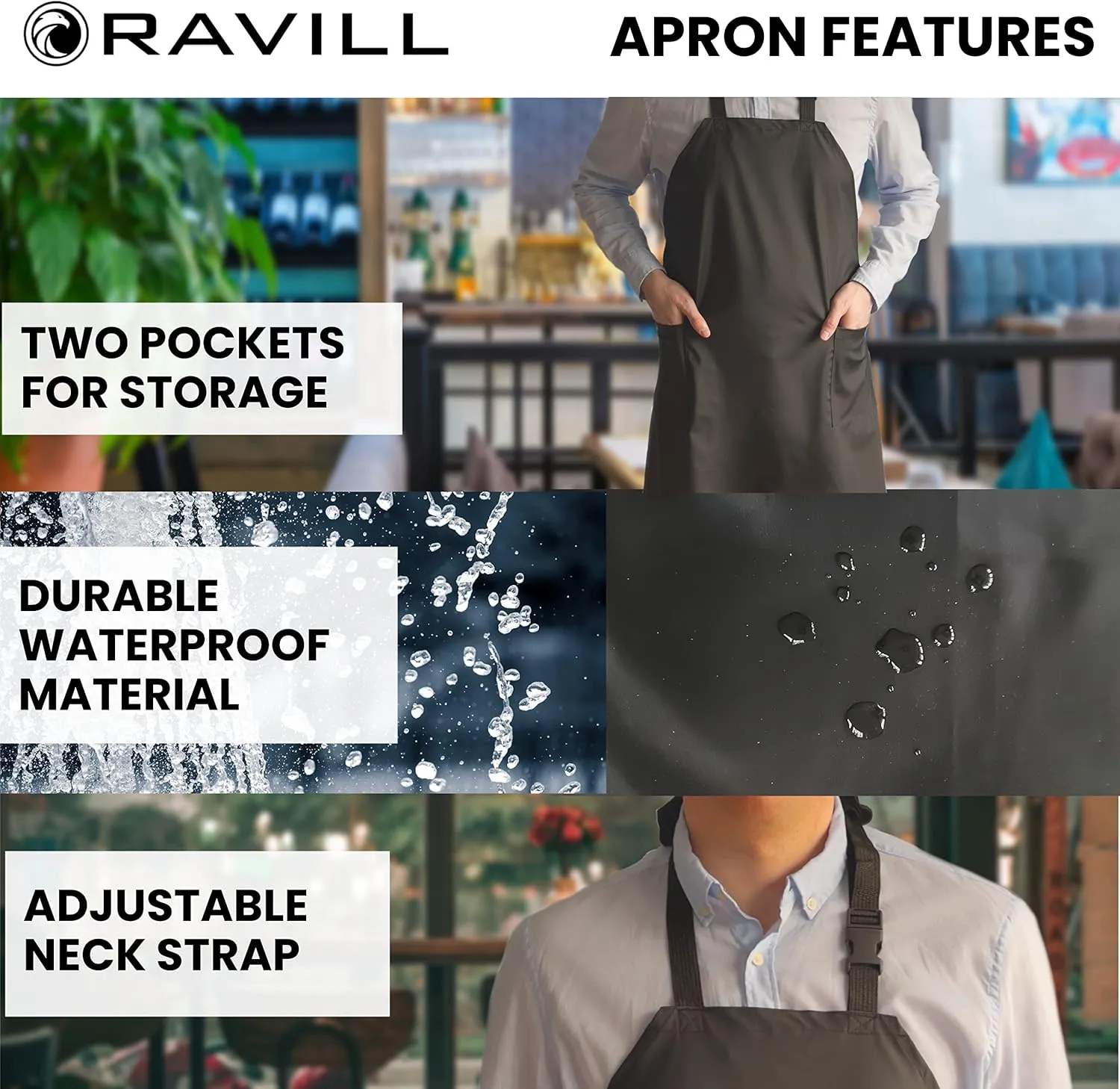 Waterproof Apron For Men and Women - 2 Pockets - 35", Black - Multi Purpose Work Aprons for Dishwashing, Dog Grooming