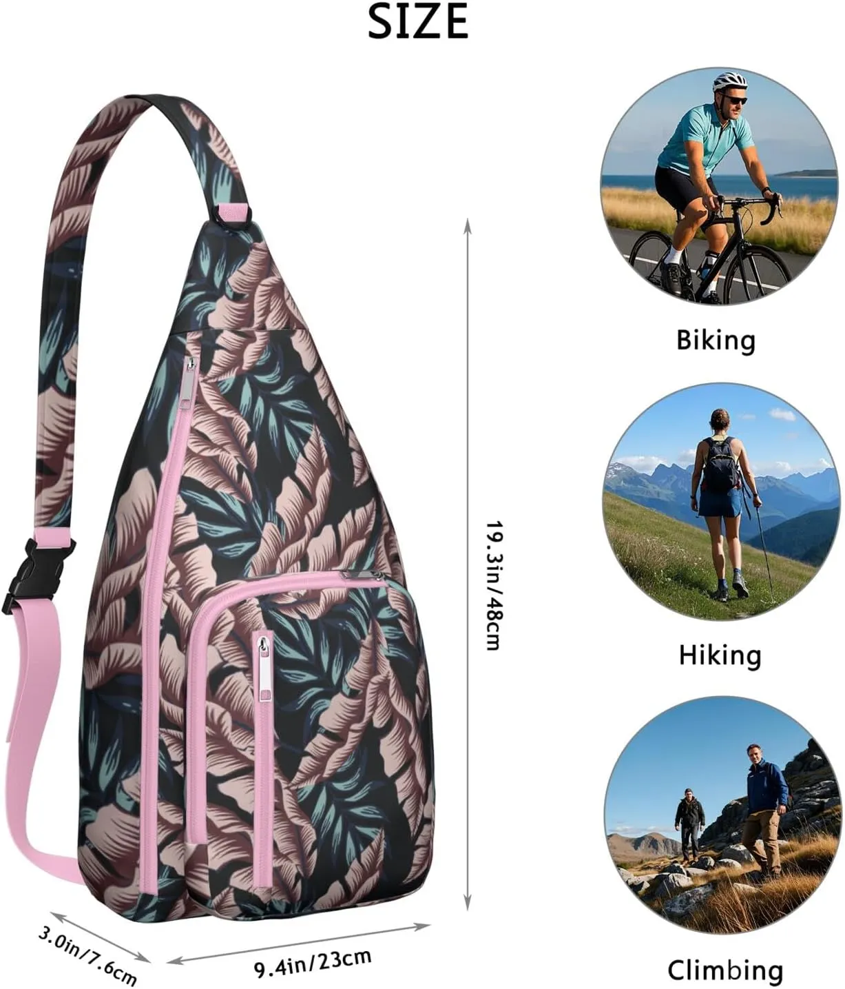 Waterproof Crossbody Bag for Men Women Tropical Leaf Lightweight Sling Backpack Shoulder Chest Bag for Hiking Cycling