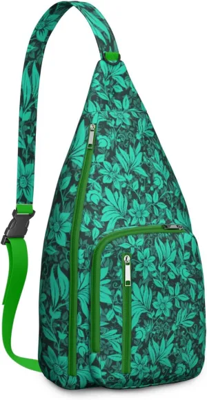 Waterproof Crossbody Bag for Men Women Tropical Leaf Lightweight Sling Backpack Shoulder Chest Bag for Hiking Cycling