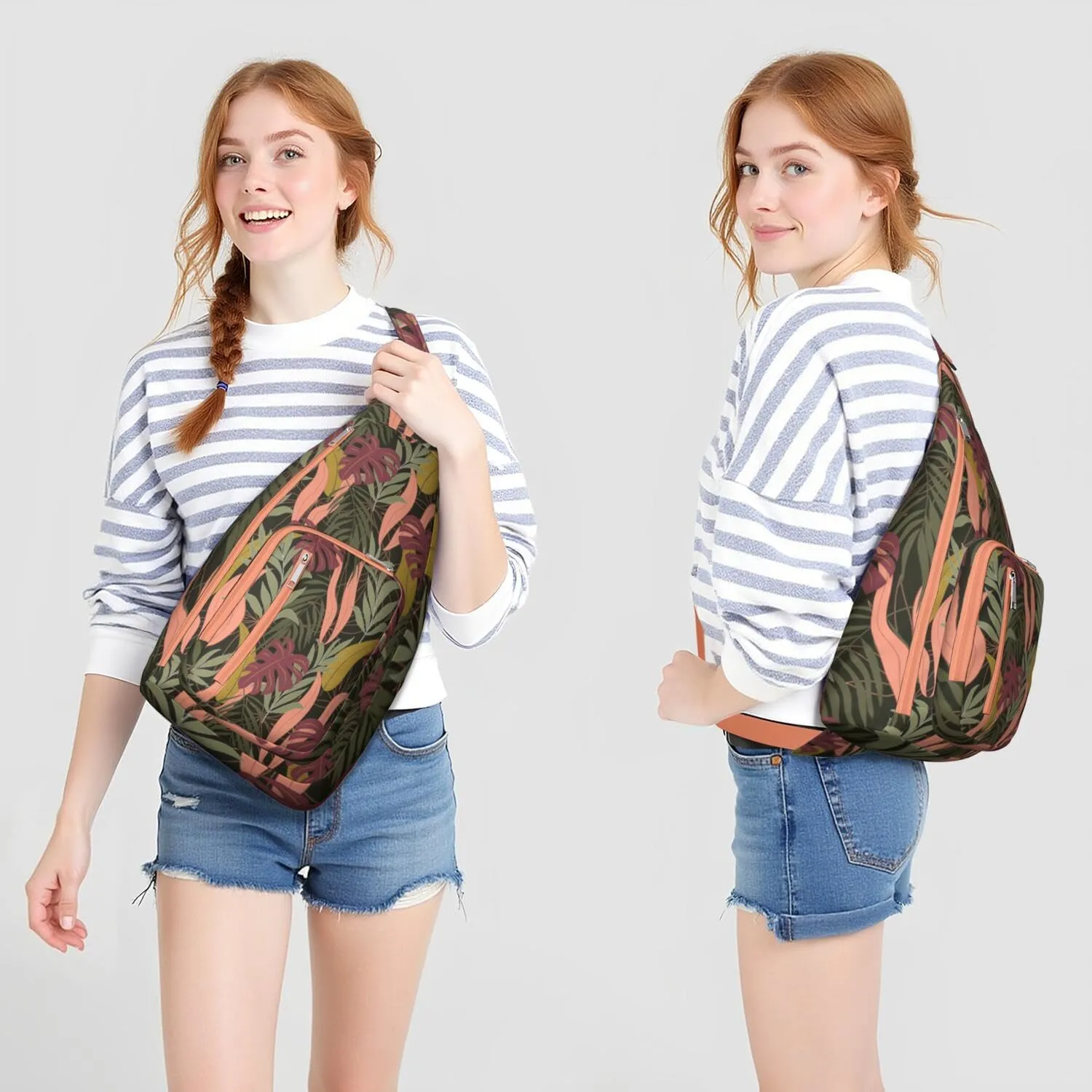 Waterproof Crossbody Bag for Men Women Tropical Leaf Lightweight Sling Backpack Shoulder Chest Bag for Hiking Cycling