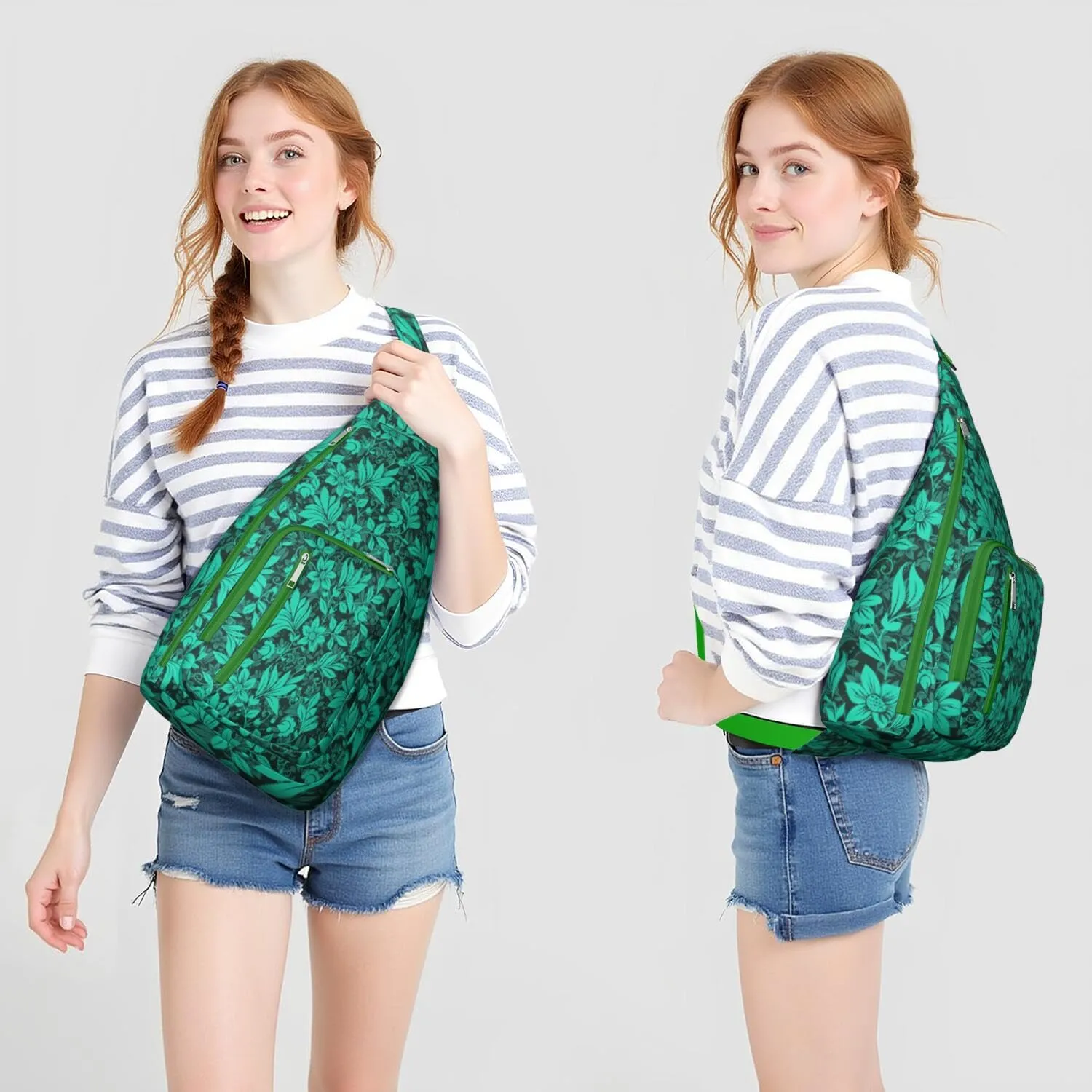Waterproof Crossbody Bag for Men Women Tropical Leaf Lightweight Sling Backpack Shoulder Chest Bag for Hiking Cycling