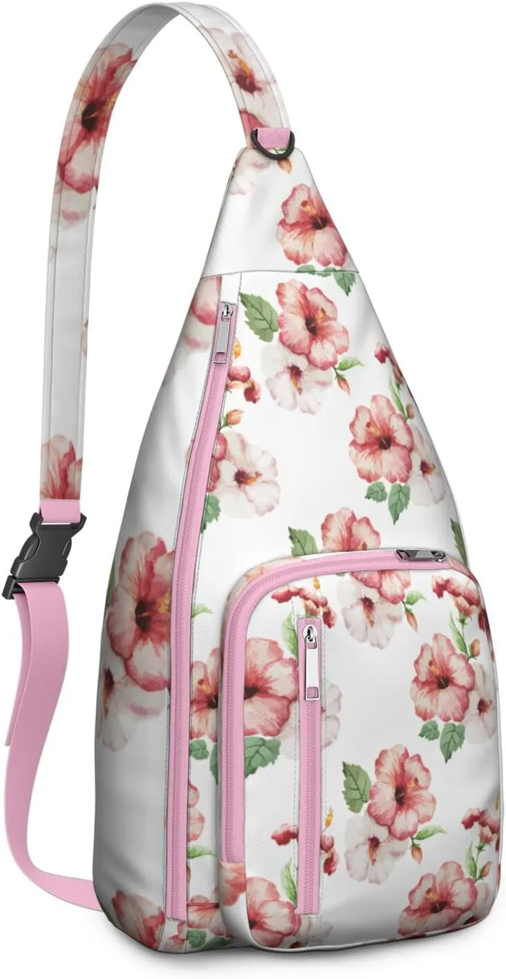 Waterproof Crossbody Bag for Men Women Tropical Leaf Lightweight Sling Backpack Shoulder Chest Bag for Hiking Cycling