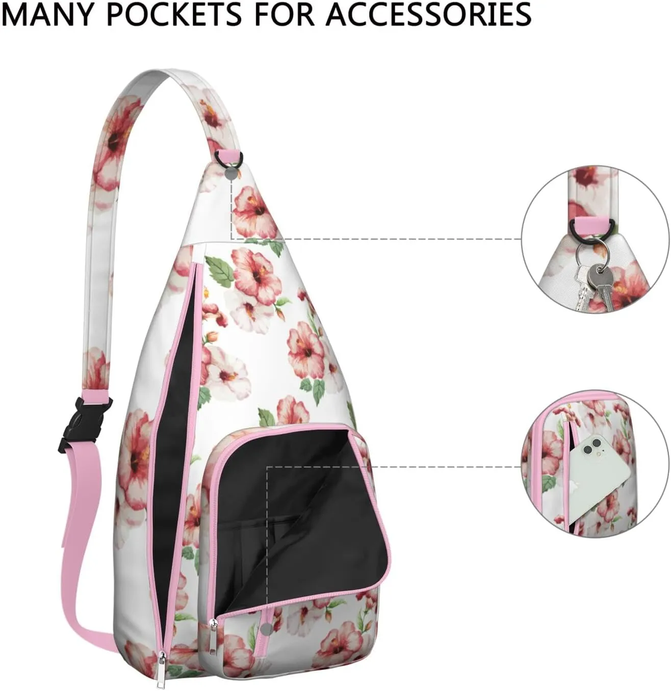 Waterproof Crossbody Bag for Men Women Tropical Leaf Lightweight Sling Backpack Shoulder Chest Bag for Hiking Cycling