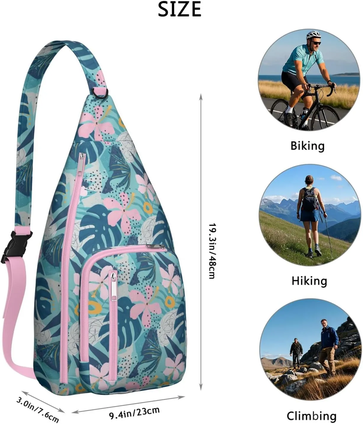 Waterproof Crossbody Bag for Men Women Tropical Leaf Lightweight Sling Backpack Shoulder Chest Bag for Hiking Cycling