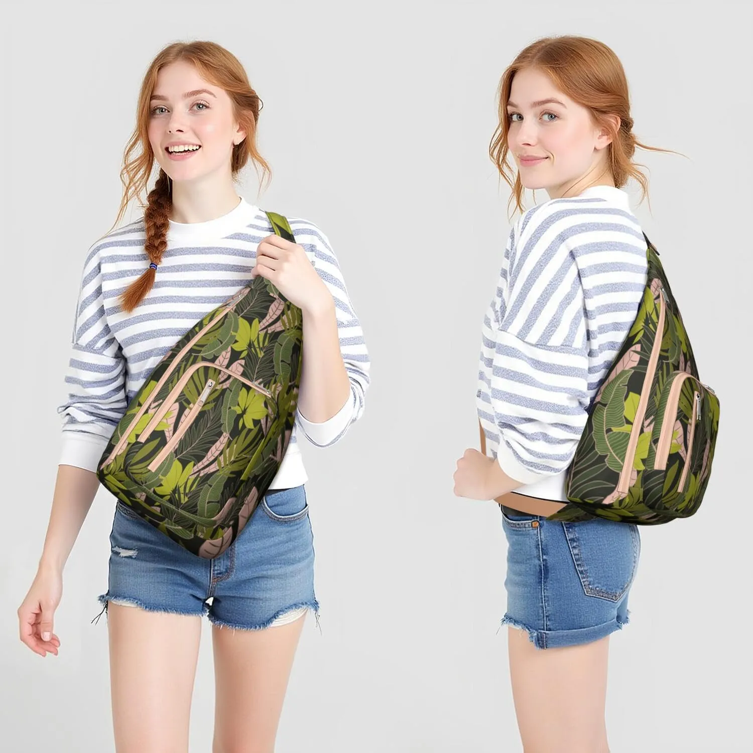 Waterproof Crossbody Bag for Men Women Tropical Leaf Lightweight Sling Backpack Shoulder Chest Bag for Hiking Cycling
