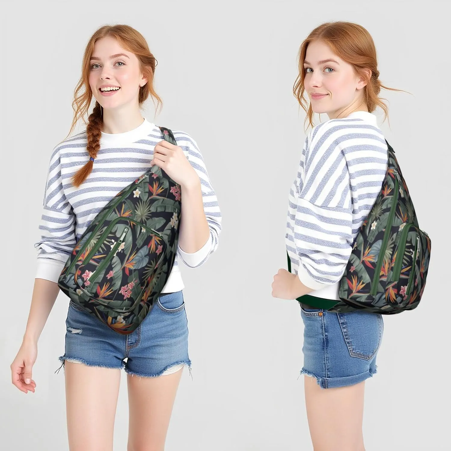 Waterproof Crossbody Bag for Men Women Tropical Leaf Lightweight Sling Backpack Shoulder Chest Bag for Hiking Cycling