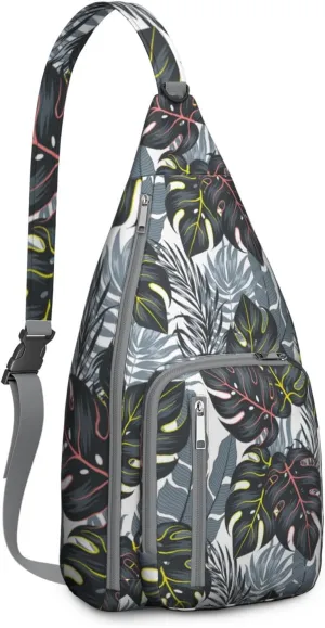 Waterproof Crossbody Bag for Men Women Tropical Leaf Lightweight Sling Backpack Shoulder Chest Bag for Hiking Cycling