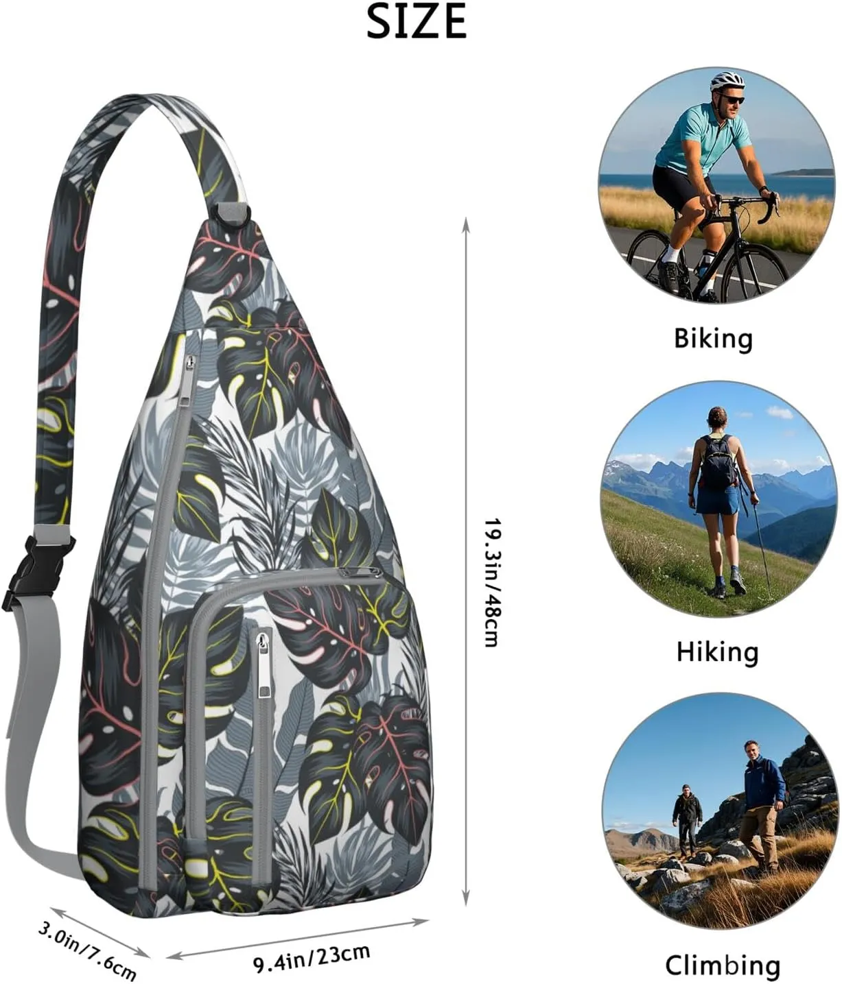 Waterproof Crossbody Bag for Men Women Tropical Leaf Lightweight Sling Backpack Shoulder Chest Bag for Hiking Cycling