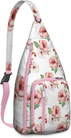 Waterproof Crossbody Bag for Men Women Tropical Leaf Lightweight Sling Backpack Shoulder Chest Bag for Hiking Cycling