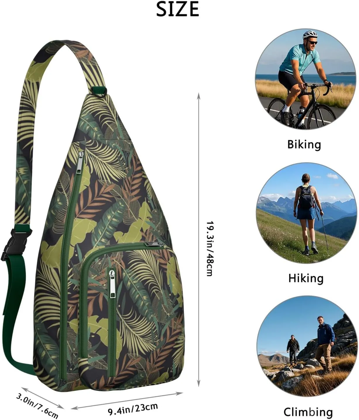 Waterproof Crossbody Bag for Men Women Tropical Leaf Lightweight Sling Backpack Shoulder Chest Bag for Hiking Cycling
