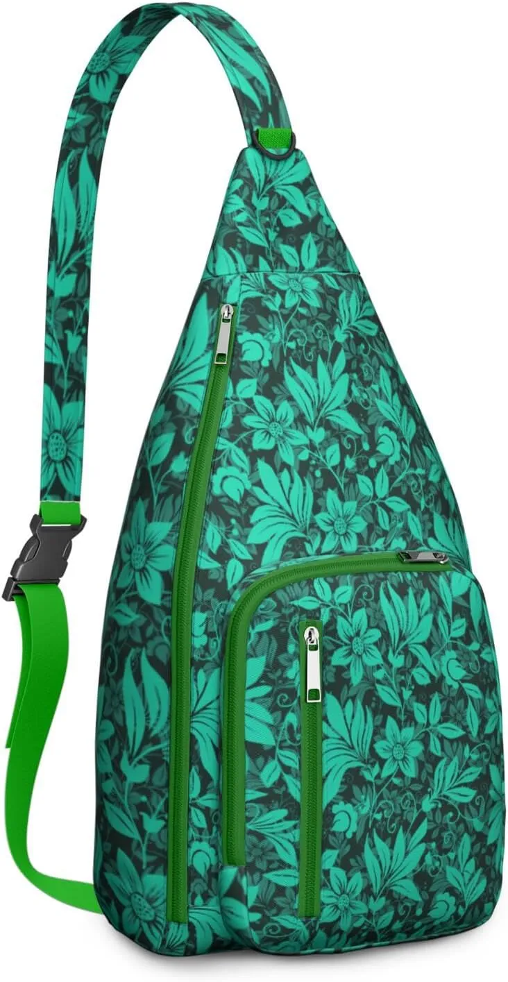 Waterproof Crossbody Bag for Men Women Tropical Leaf Lightweight Sling Backpack Shoulder Chest Bag for Hiking Cycling