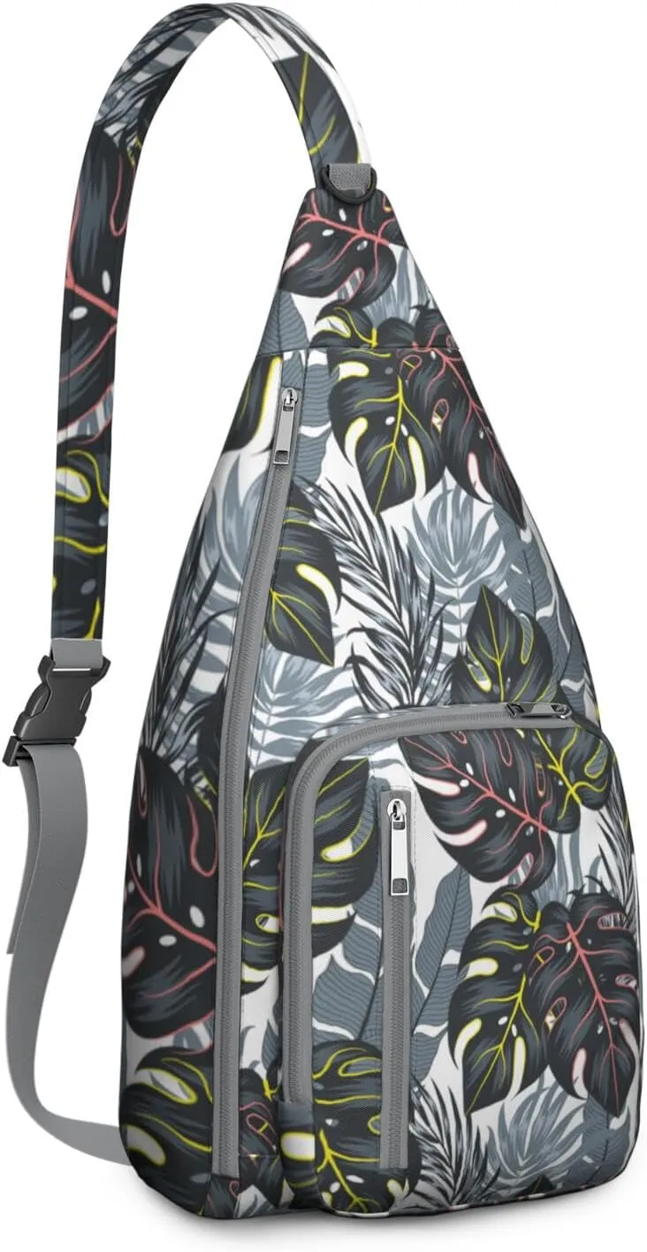 Waterproof Crossbody Bag for Men Women Tropical Leaf Lightweight Sling Backpack Shoulder Chest Bag for Hiking Cycling