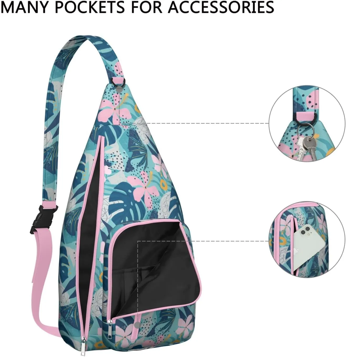 Waterproof Crossbody Bag for Men Women Tropical Leaf Lightweight Sling Backpack Shoulder Chest Bag for Hiking Cycling
