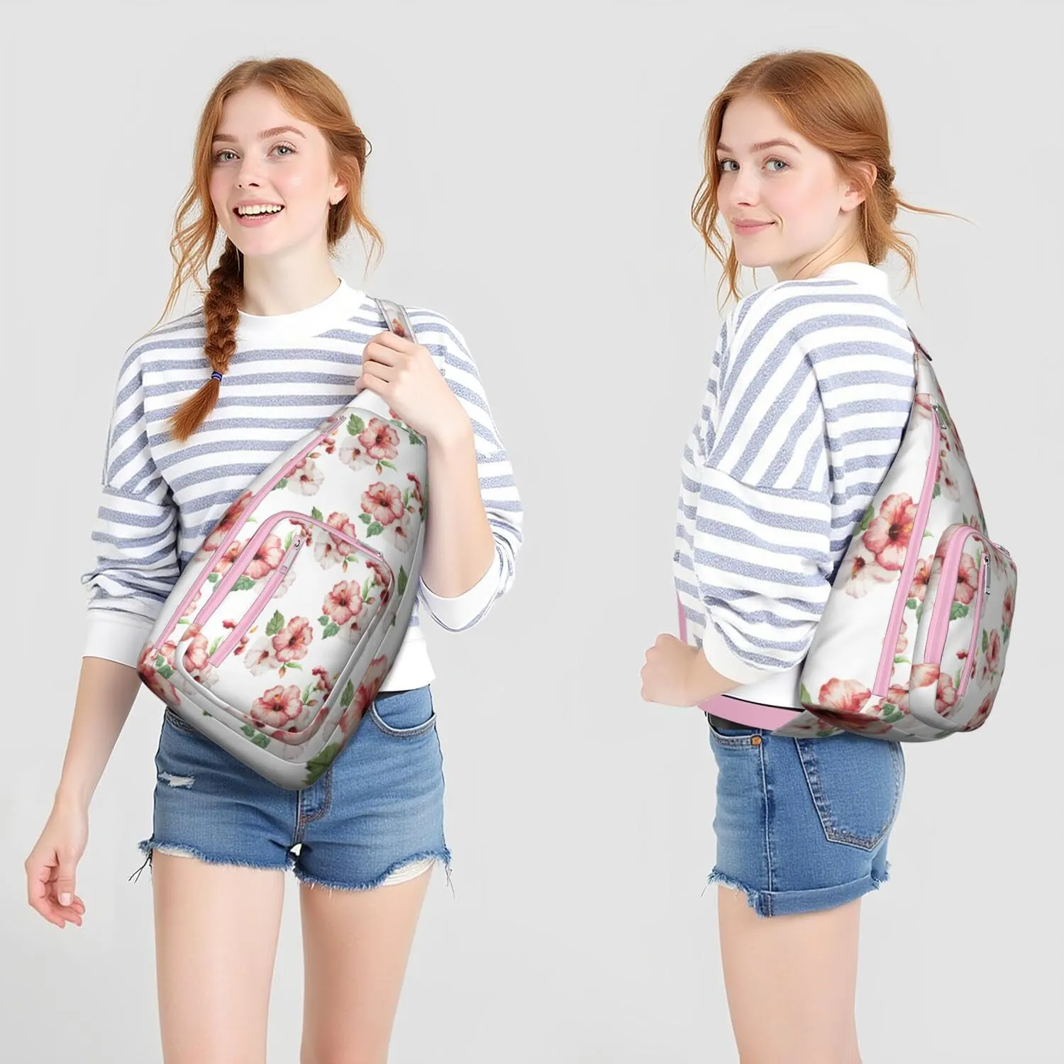 Waterproof Crossbody Bag for Men Women Tropical Leaf Lightweight Sling Backpack Shoulder Chest Bag for Hiking Cycling