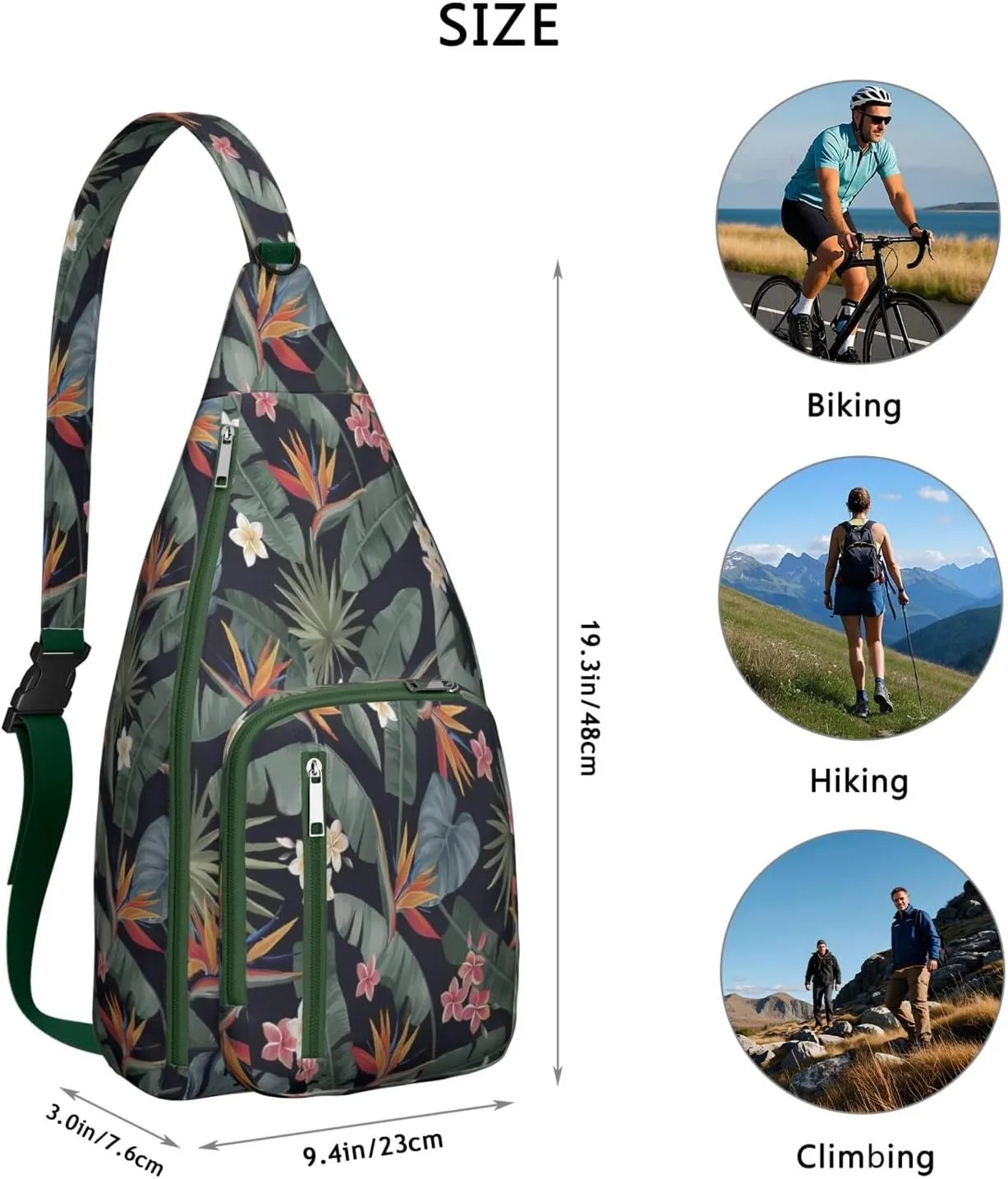 Waterproof Crossbody Bag for Men Women Tropical Leaf Lightweight Sling Backpack Shoulder Chest Bag for Hiking Cycling