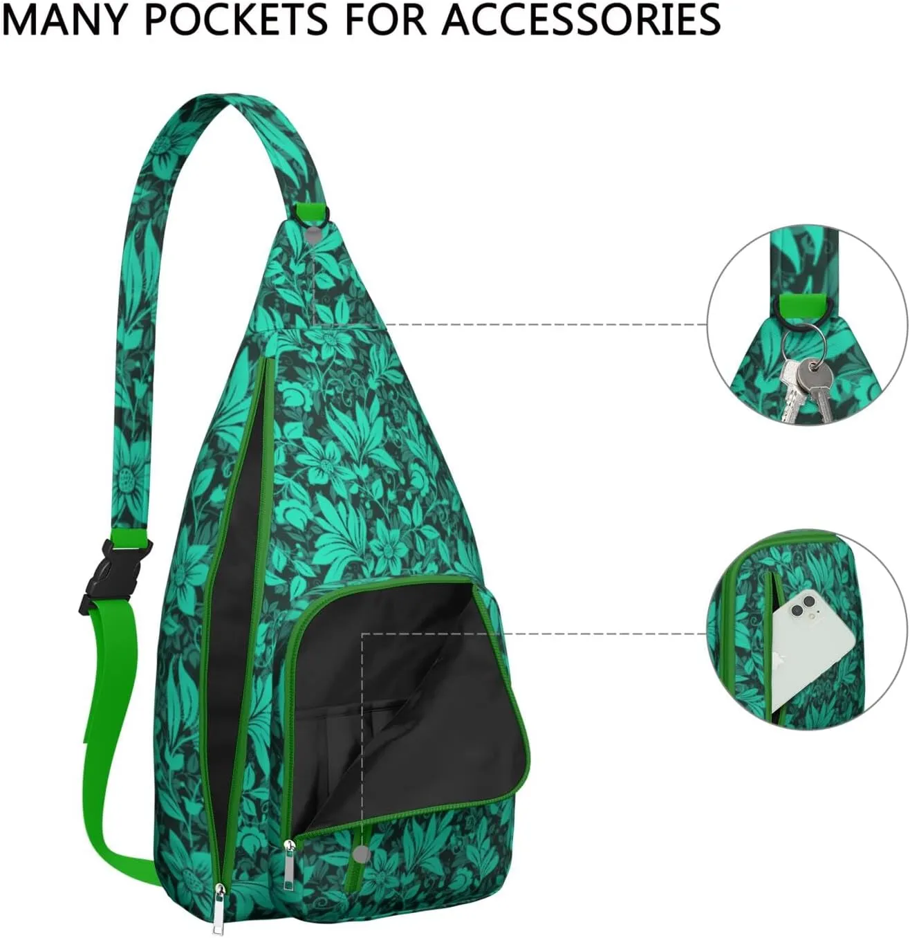 Waterproof Crossbody Bag for Men Women Tropical Leaf Lightweight Sling Backpack Shoulder Chest Bag for Hiking Cycling