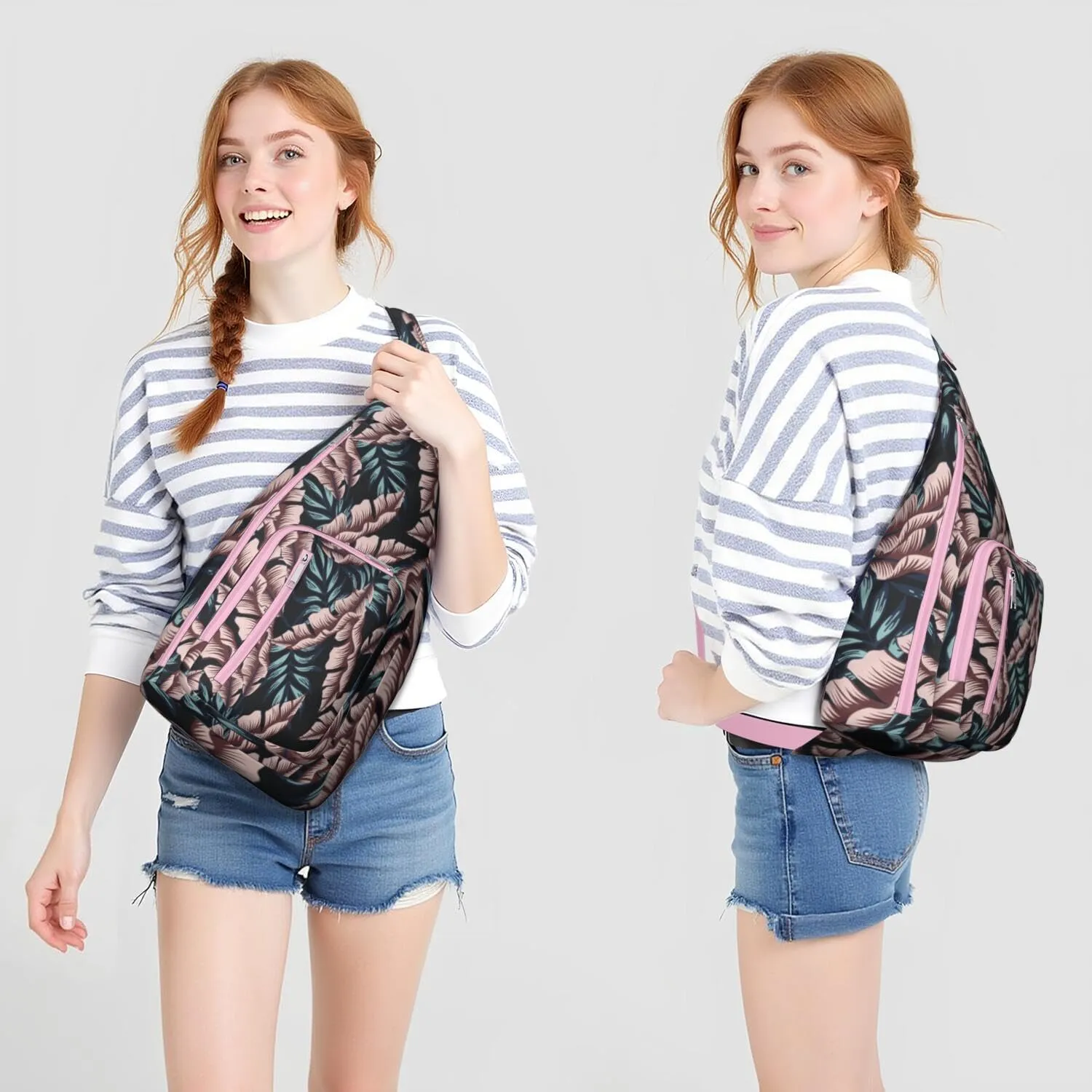 Waterproof Crossbody Bag for Men Women Tropical Leaf Lightweight Sling Backpack Shoulder Chest Bag for Hiking Cycling