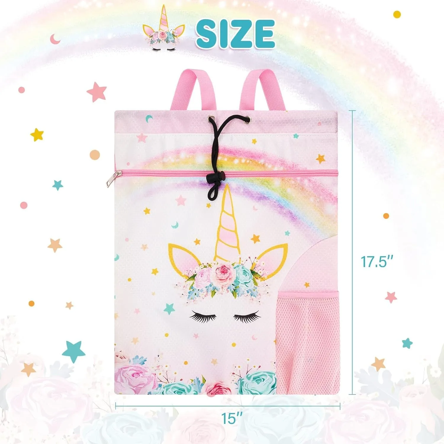 WAWSAM Gym Drawstring Backpack String Bag - 15” x 17” Sports Gym Bag for Kids Waterproof Swimming Beach Shopping Yoga Bag