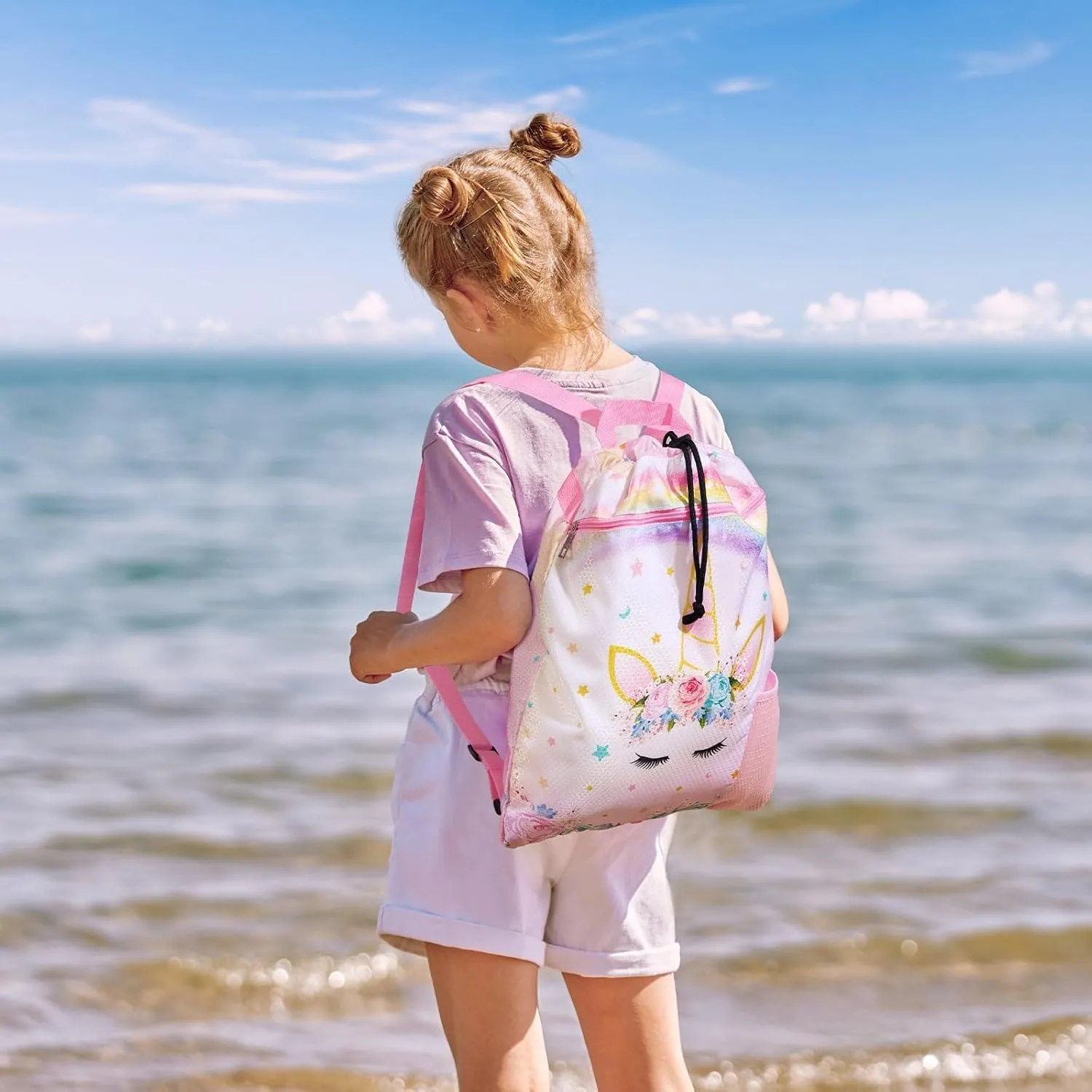 WAWSAM Gym Drawstring Backpack String Bag - 15” x 17” Sports Gym Bag for Kids Waterproof Swimming Beach Shopping Yoga Bag