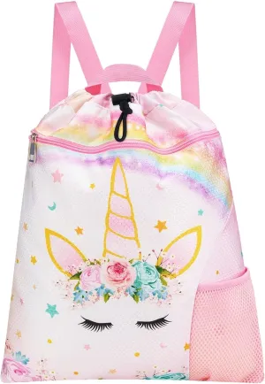 WAWSAM Gym Drawstring Backpack String Bag - 15” x 17” Sports Gym Bag for Kids Waterproof Swimming Beach Shopping Yoga Bag