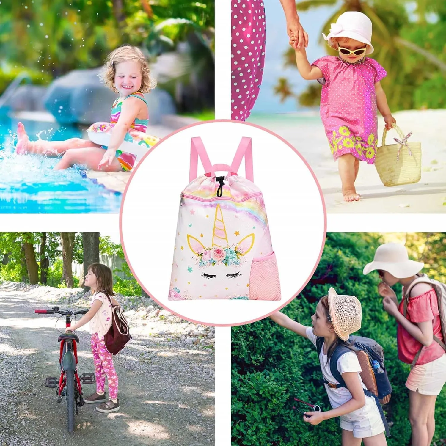 WAWSAM Gym Drawstring Backpack String Bag - 15” x 17” Sports Gym Bag for Kids Waterproof Swimming Beach Shopping Yoga Bag