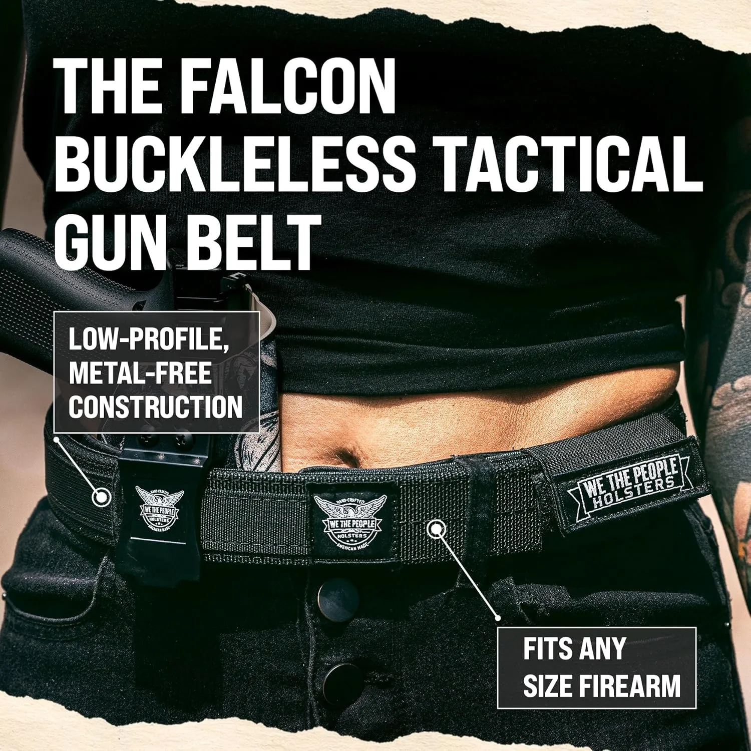 We The People Holsters - Falcon - Buckleless Gun Belt - Tactical Gun Belt for Concealed Carry