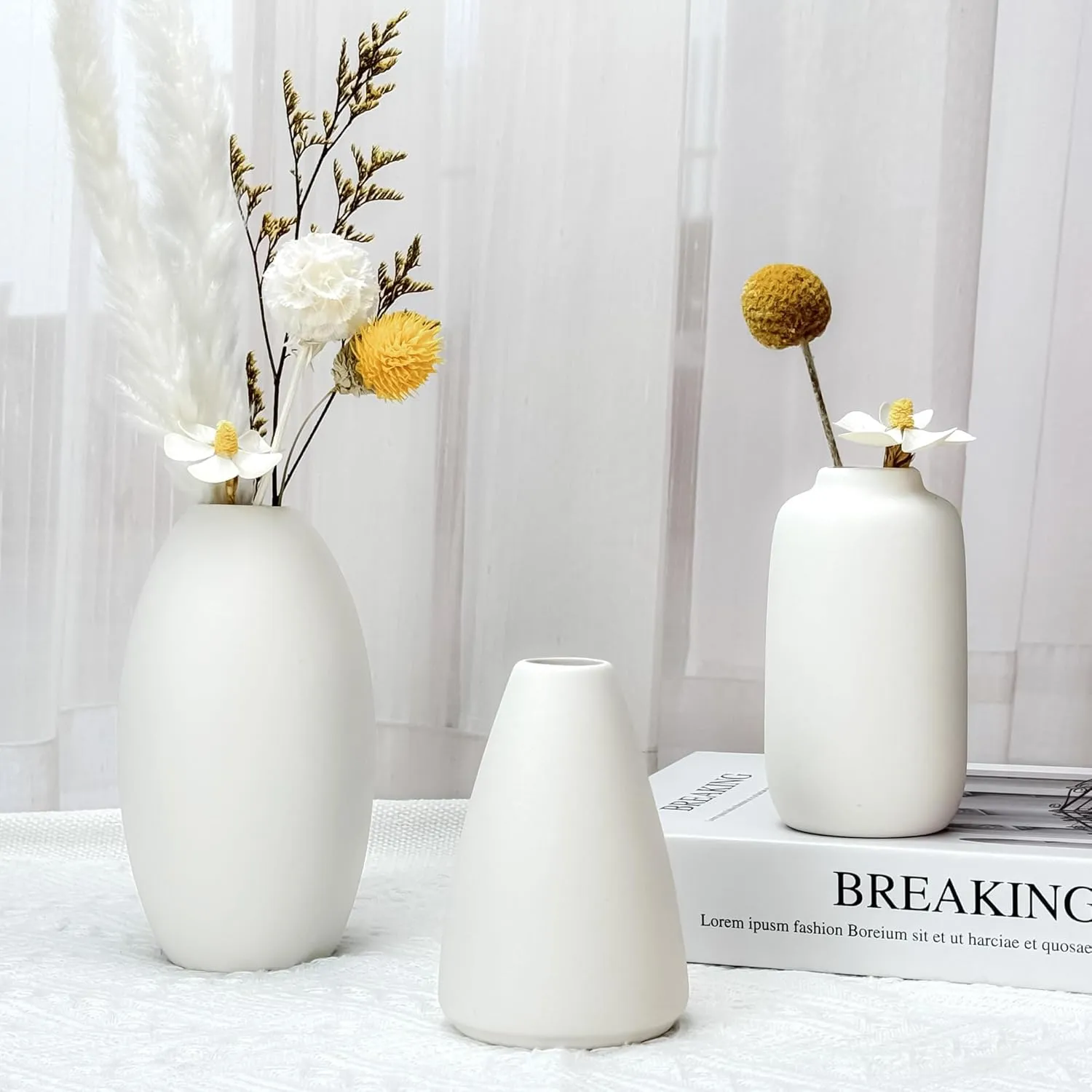 White Ceramic Vase Set of 10, Small Ceramic Flower Vases Bulk Bud Vases for Wedding Table Centerpieces Decor Pampas Grass Modern Boho Home Party Decor DIY Gift