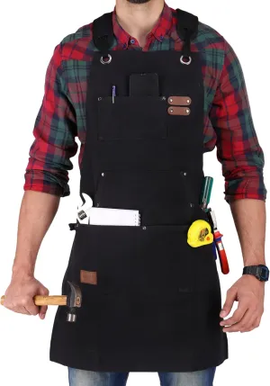 WHITEDUCK Canvas Work Apron for Men- Woodworking Apron 24oz with 7 Pockets & Cross Back Straps- Workshop, Mechanic, Carpenter