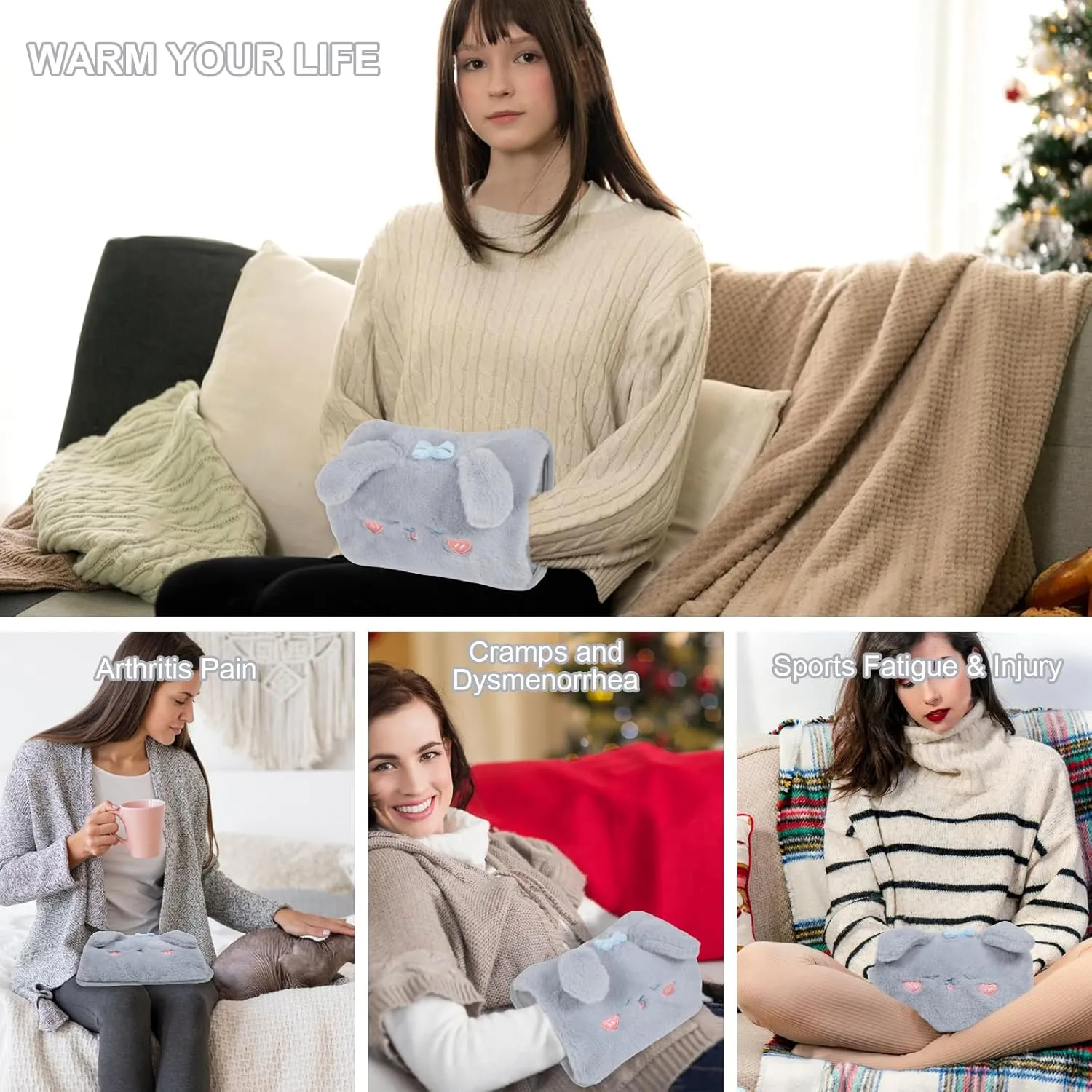 WITERY Electric Hot Water Bag with Cover- Rechargeable Heating Pad Hot Water Bottle for Pain Relief Cramps & Sore Muscles, Hot Compress Bag Hand Warmer for Outdoor/Indoor (Filled with Water)