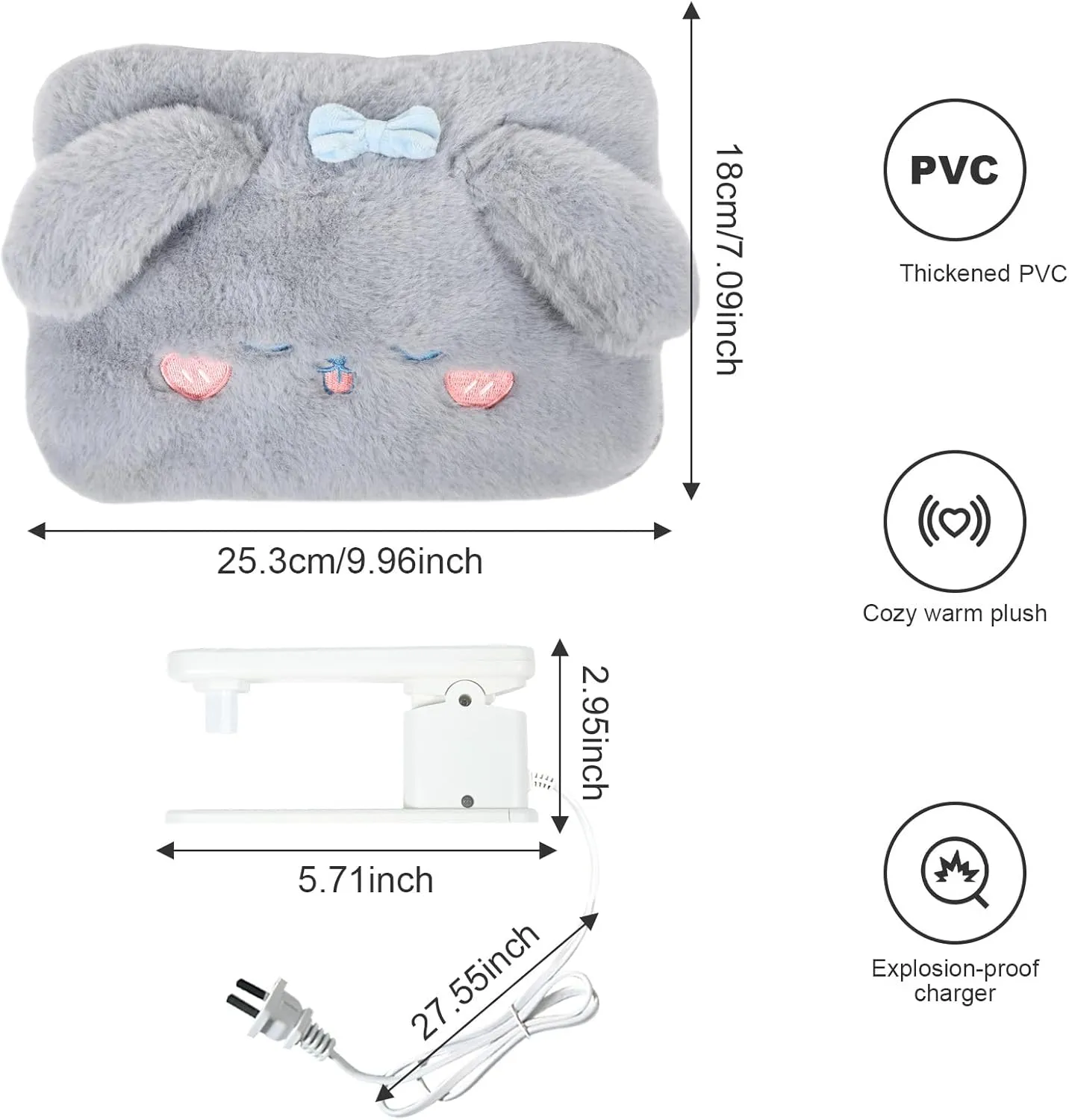 WITERY Electric Hot Water Bag with Cover- Rechargeable Heating Pad Hot Water Bottle for Pain Relief Cramps & Sore Muscles, Hot Compress Bag Hand Warmer for Outdoor/Indoor (Filled with Water)