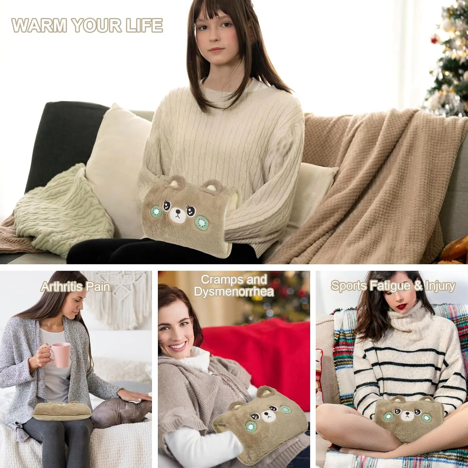 WITERY Electric Hot Water Bag with Cover- Rechargeable Heating Pad Hot Water Bottle for Pain Relief Cramps & Sore Muscles, Hot Compress Bag Hand Warmer for Outdoor/Indoor (Filled with Water)