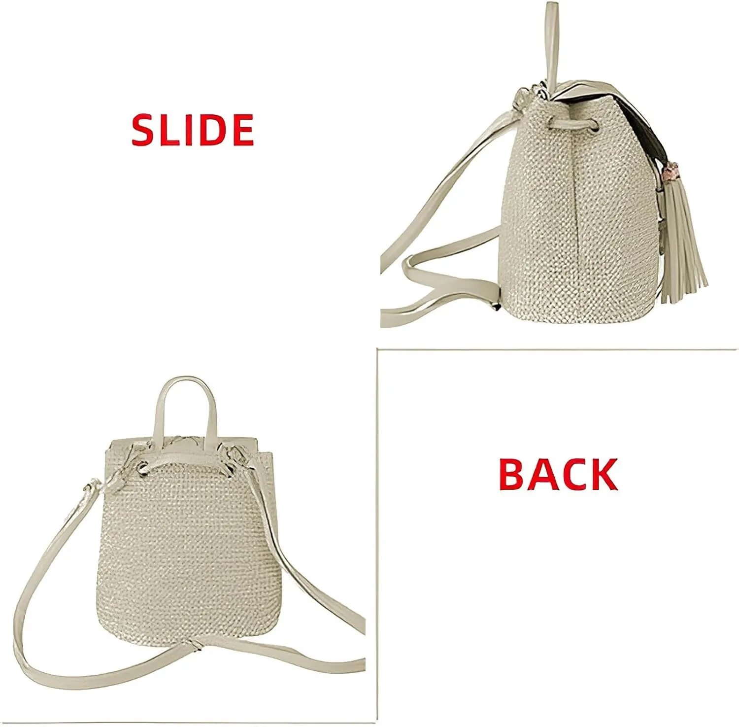 Women Beach Backpacks Purse Small Woven Straw Handmade Daypack Bohemian Style Shoulder Handbag for Casual Beach Holiday Tassel Beige
