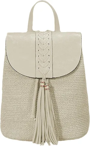 Women Beach Backpacks Purse Small Woven Straw Handmade Daypack Bohemian Style Shoulder Handbag for Casual Beach Holiday Tassel Beige