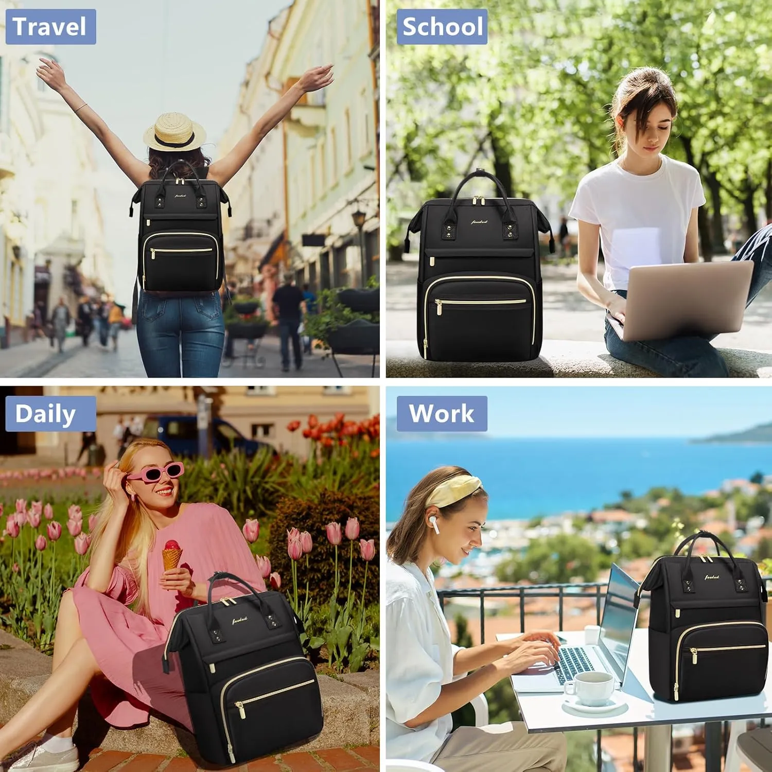 Women Laptop Backpack Work Bag - Fits 15.6 inch with Laptop Compartment Waterproof Professional Fashion Travel Purse for College Nurse Business Computer Backpack