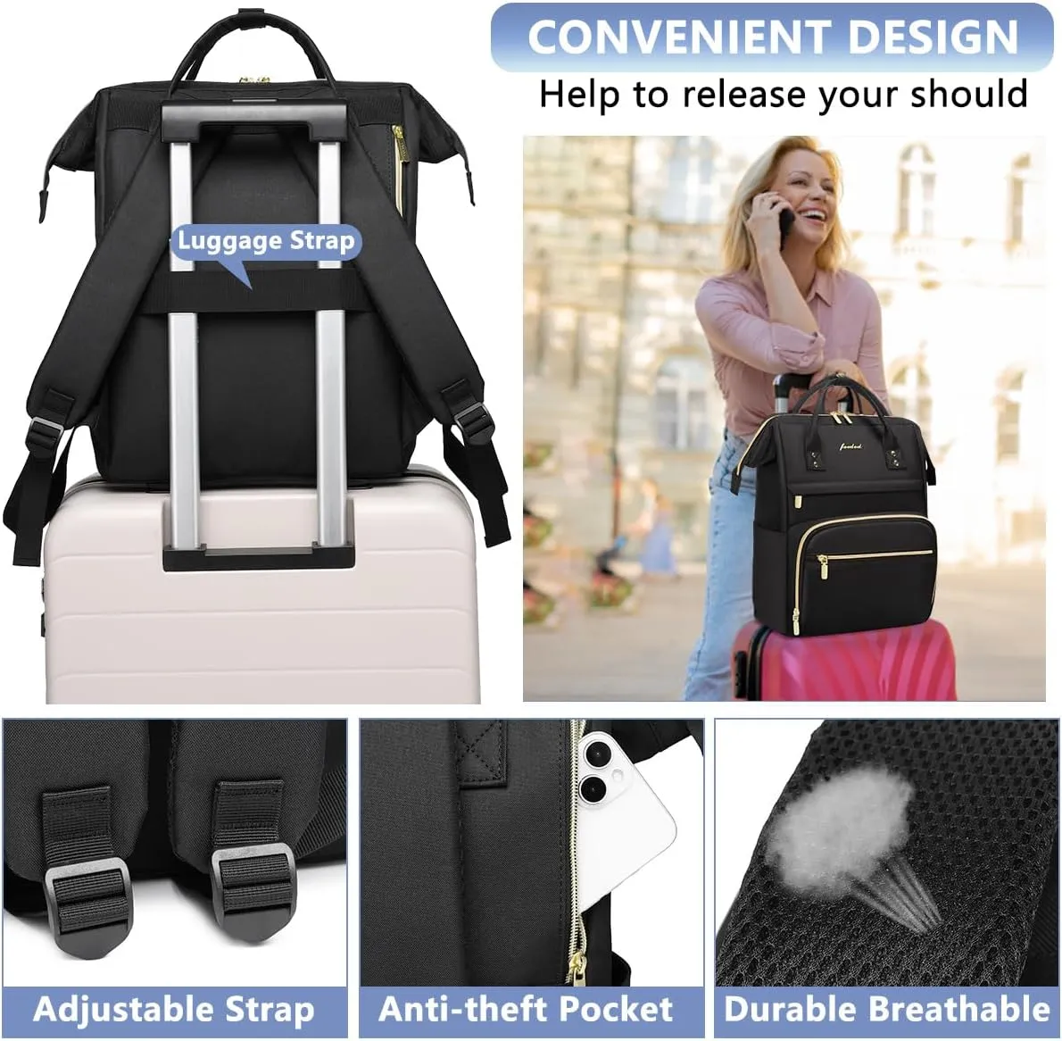 Women Laptop Backpack Work Bag - Fits 15.6 inch with Laptop Compartment Waterproof Professional Fashion Travel Purse for College Nurse Business Computer Backpack