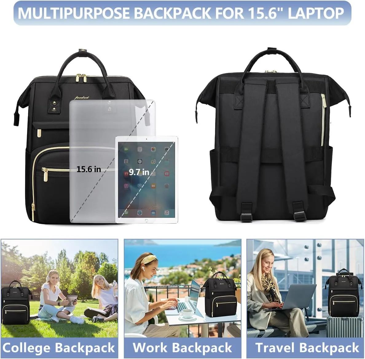 Women Laptop Backpack Work Bag - Fits 15.6 inch with Laptop Compartment Waterproof Professional Fashion Travel Purse for College Nurse Business Computer Backpack