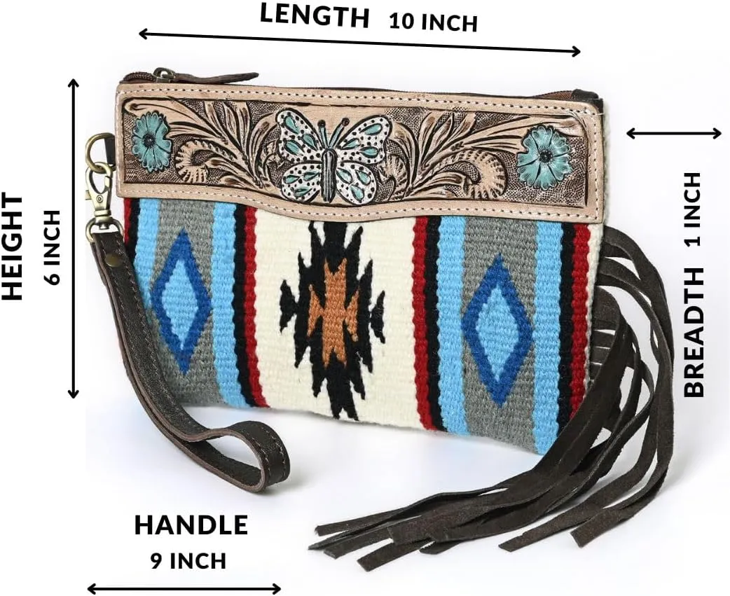 Women Monarch Mini Woolen Western Handmade Clutch Wallet- Zipper Foldover Clutch